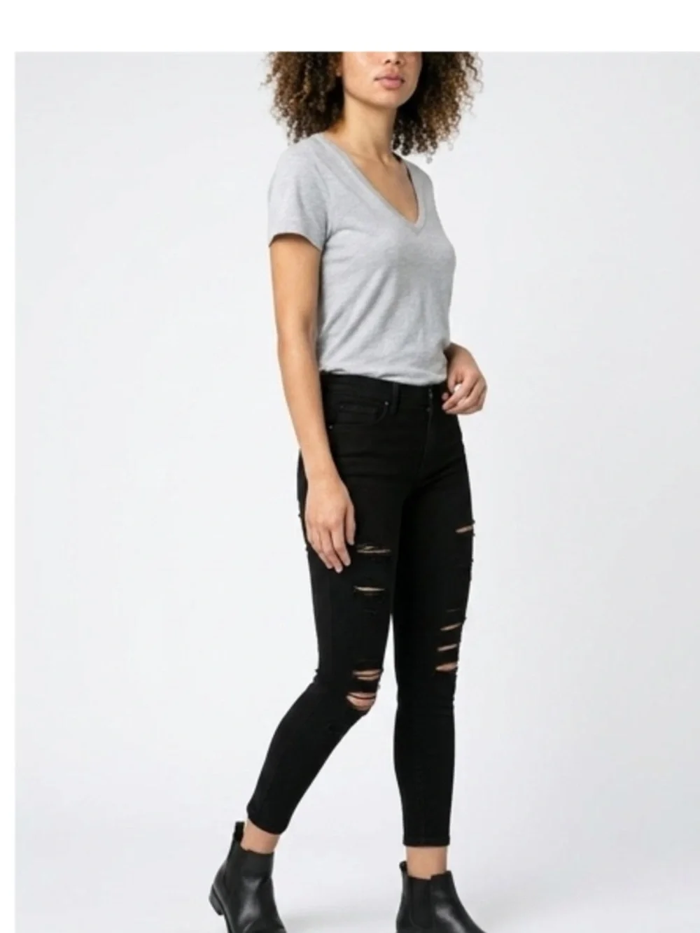 Frame Denim Black Jeanne Distressed High-Rise Skinny Frey Jeans